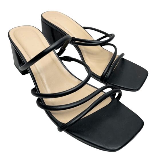 a new day Shoes - A‎ new day Sandals Strappy Black Block Heel Size 9.5 Square Open Toe